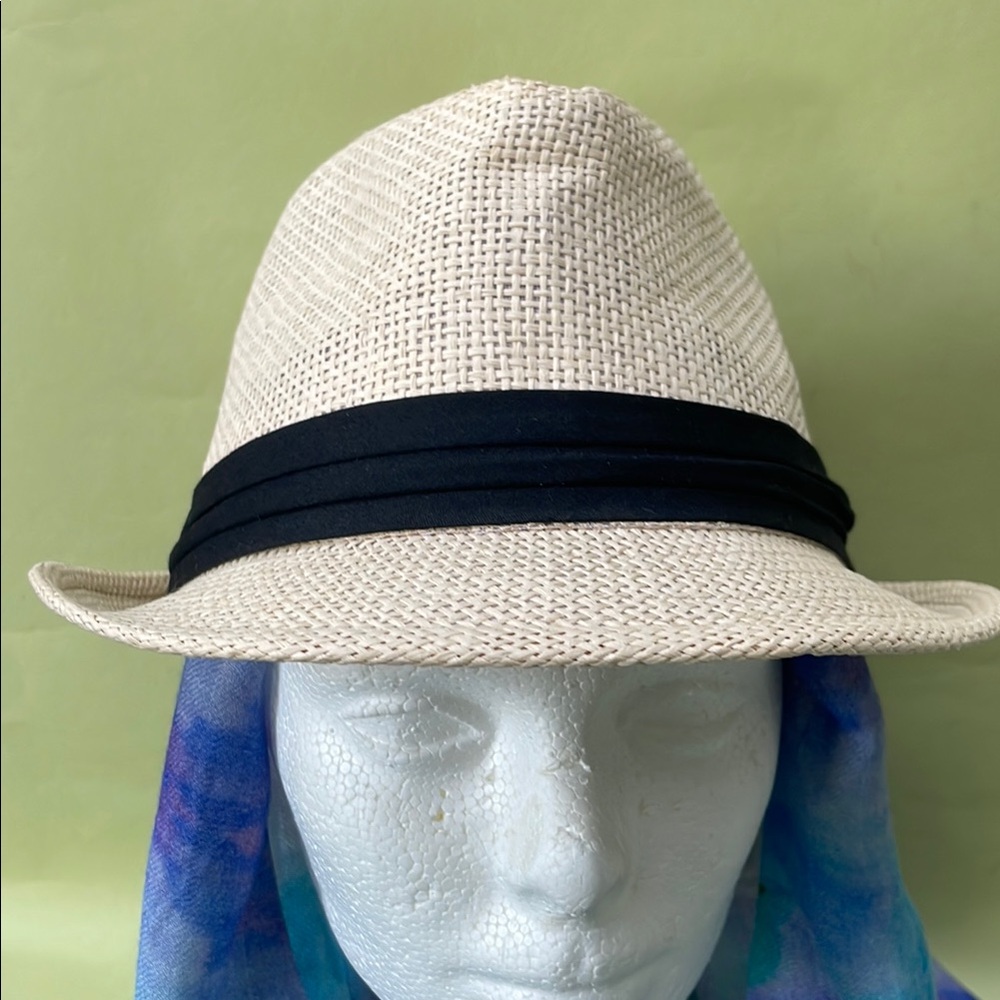 Classic Cream Melani Straw Fedora Hat with Black Band